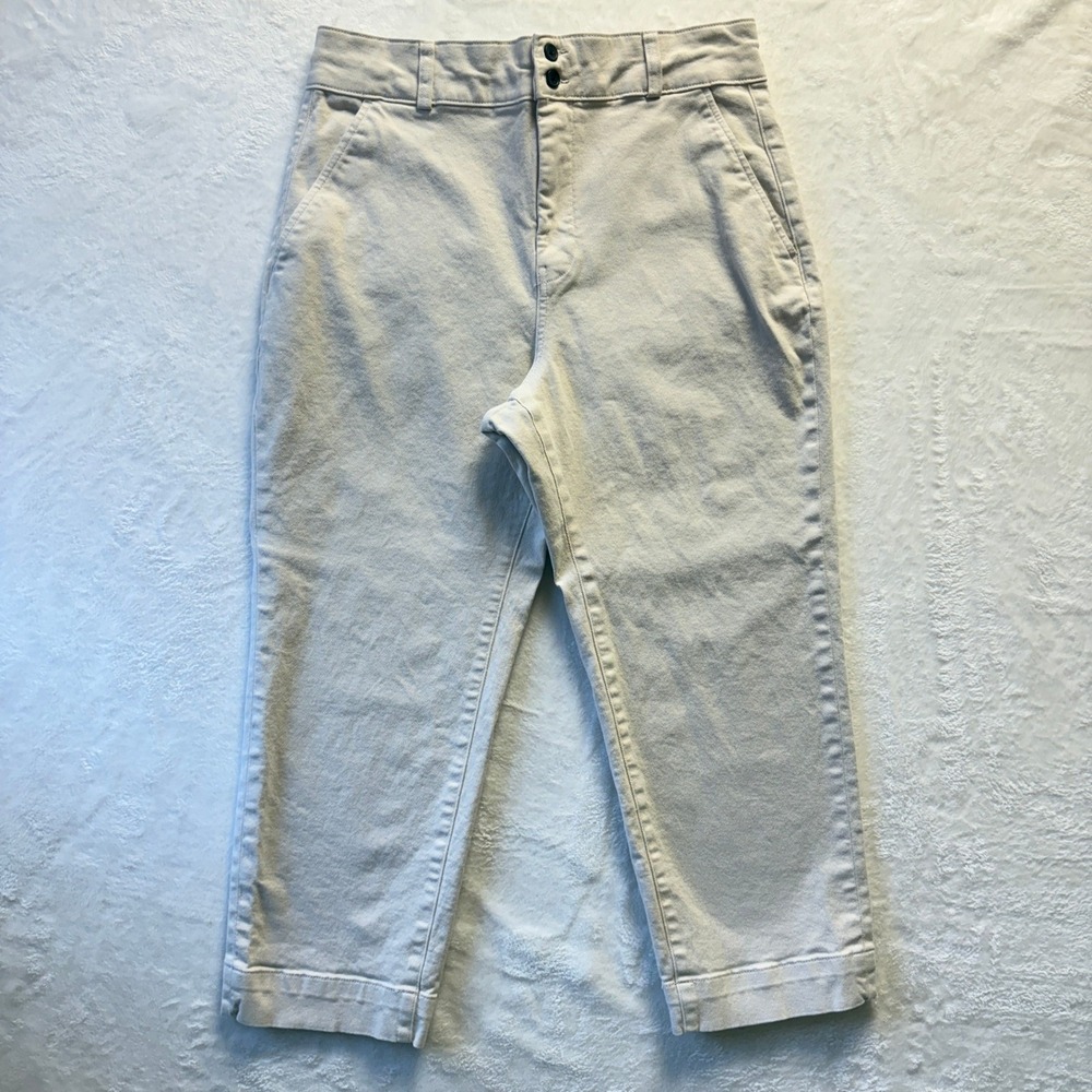 Everlane Pants Women Sz 14 Beige Organic‎ Cotton Stretch Capris Cropped Minimal